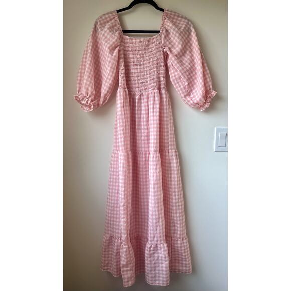 SheIn Dresses & Skirts - SHEIN Dress Pink Gingham Print Long Puff Sleeve Size Small